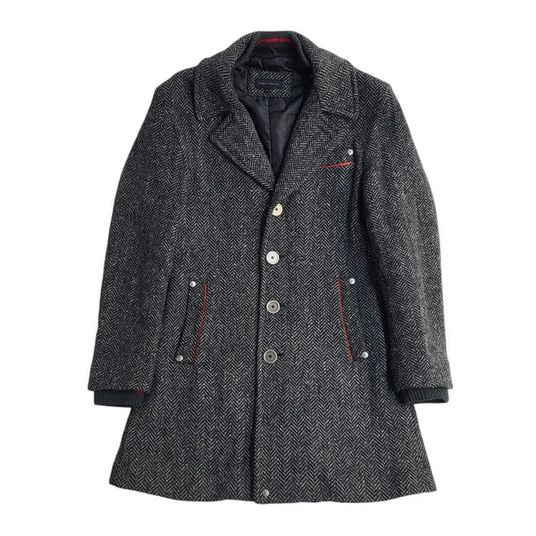 Henry Choice Grey Wool Button-Up Overcoat Uk Men's Size Medium EE827