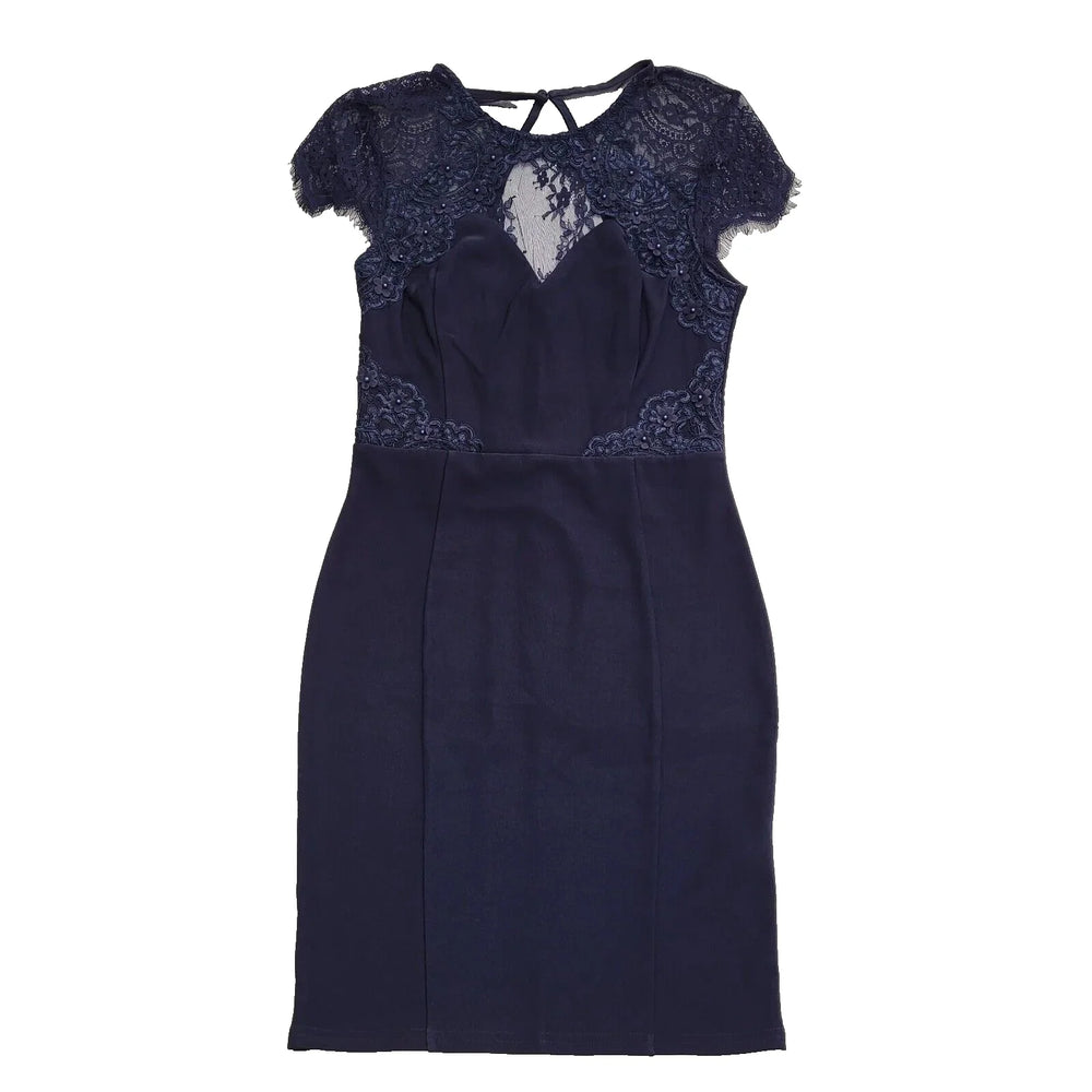 Lipsy Blue Lace Bodycon Fitted Capped Sleeve Dress UK Women's 12 BNWT K36