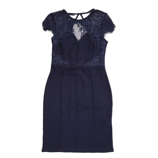 Lipsy Blue Lace Bodycon Fitted Capped Sleeve Dress UK Women's 12 BNWT K36