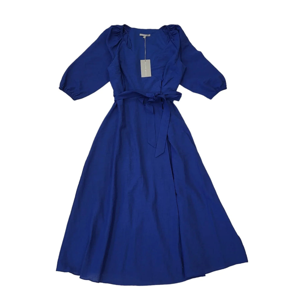 Oliver Bonas Blue 3/4 Sleeve Textured Wrap Dress Uk Women's Size 8 Bnwt EE110