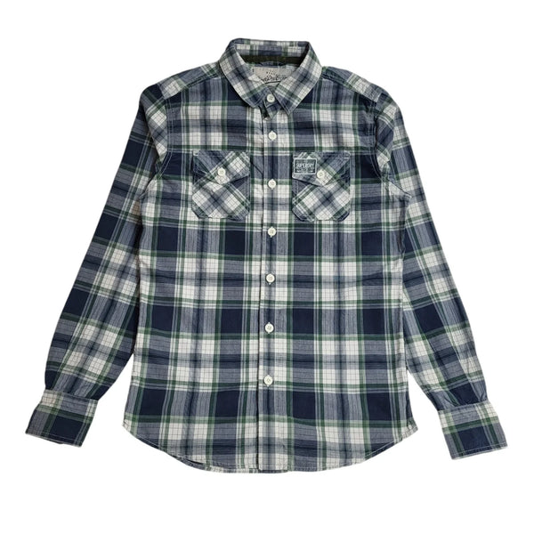 Superdry Green & Blue Checked Slim Fit Long Sleeve Shirt Mens UK M EE368