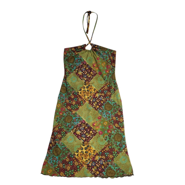 New Look Y2k Green Halter A-Line Hippie Boho Dress Uk Women's Size 12