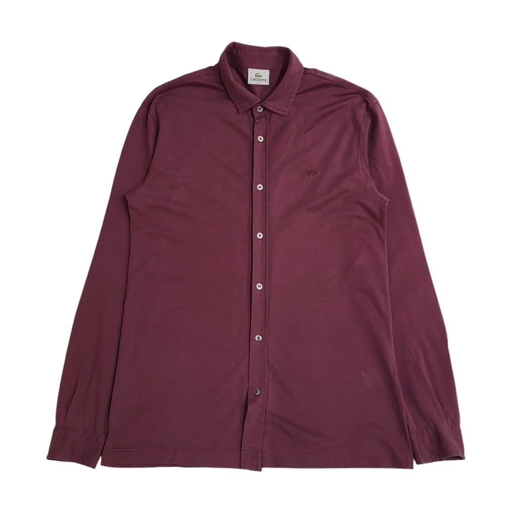 Lacoste Burgundy Solid Slim Fit Long Sleeve Shirt Uk Men's Size S EE210