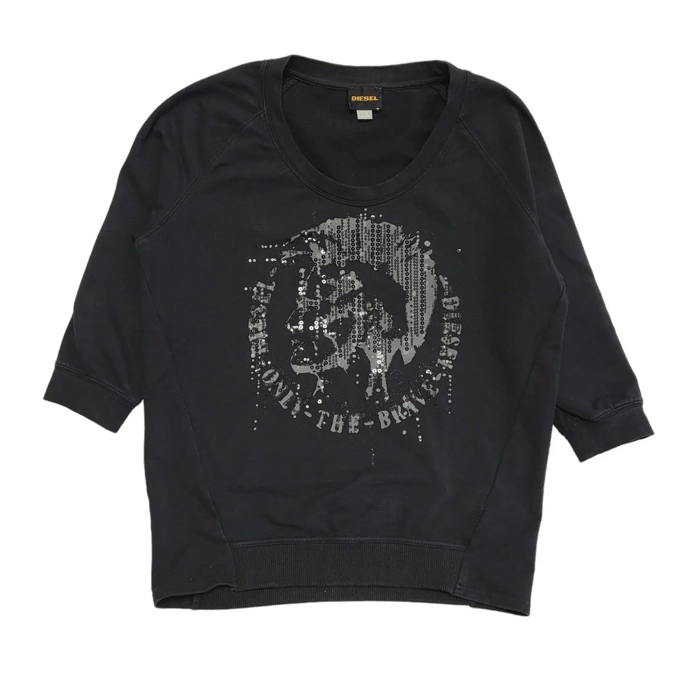 Diesel Vintage Y2K  Black Sequin 3/4 Sleeve Sweatshirt Womens UK Size M