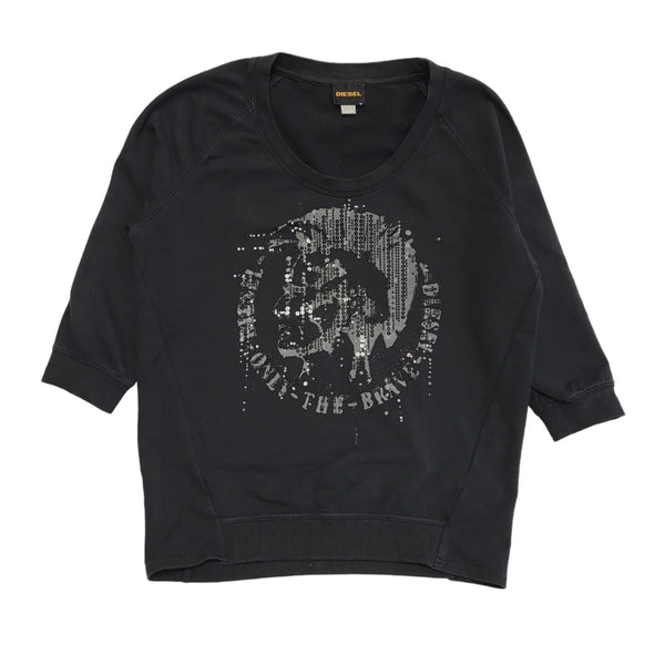 Diesel Vintage Y2K  Black Sequin 3/4 Sleeve Sweatshirt Womens UK Size M
