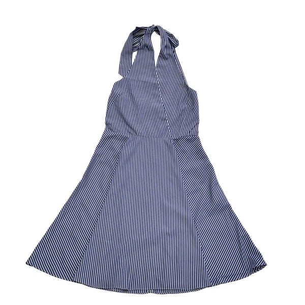 QED London Blue White V-Neck Halter A-Line Dress Uk Women's Size 14 Bnwt DD103