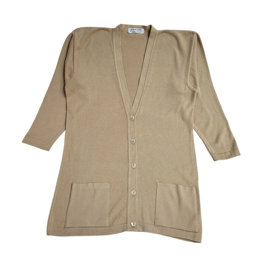 Jaeger Carigan Vintage 90's Beige Knit Button Uk Women's Size 12-14