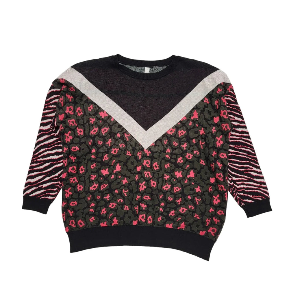 HI Henry Holland Crew Neck Animal Print Knit Slim Jumper Women's uk 8 H481