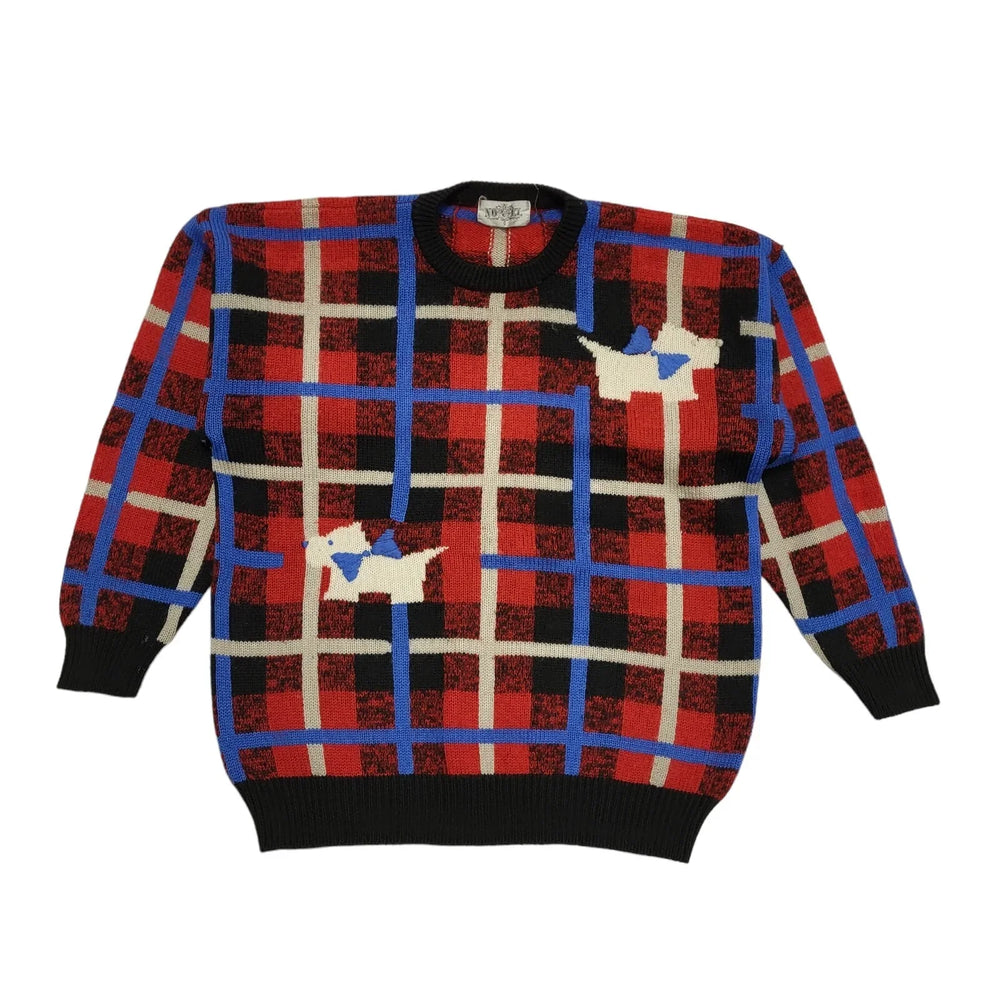 Novel Vintage 80's Black,Red & Blue Checked Jumper Womens UK Size 14