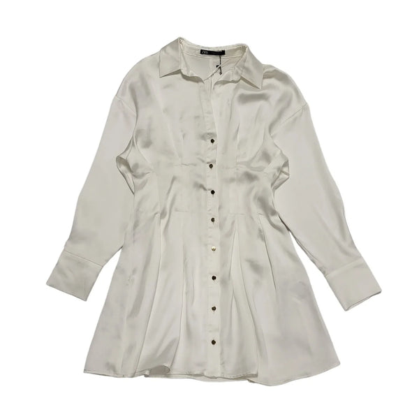 Zara White Long Sleeve Blouse Out Shell UK Women's Small Bnwt BB498