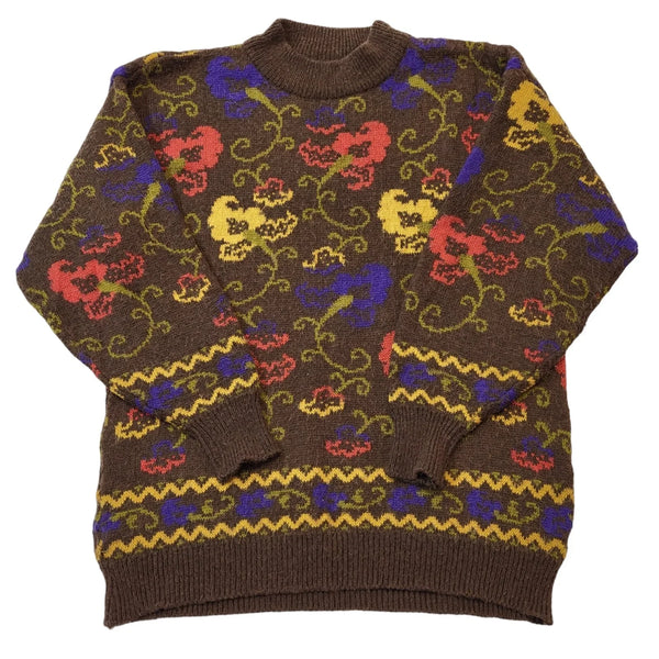 80s Vintage Floral Round Neck Jumper Women's Size 14