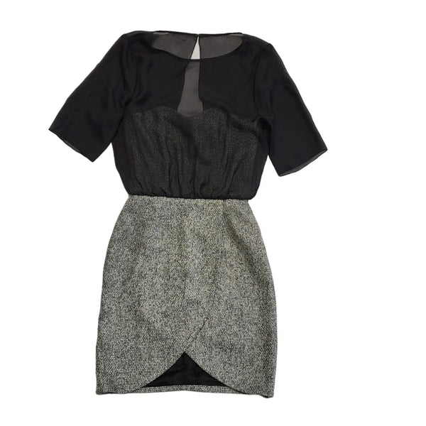 Vintage Black & Grey Short Sleeve Evening Dress Uk Women's Size 8 DD885