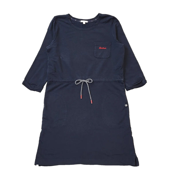 Vintage Barbour Navy Blue 3/4 Sleeve Drawstring Cotton Dress Women's L 12 H119