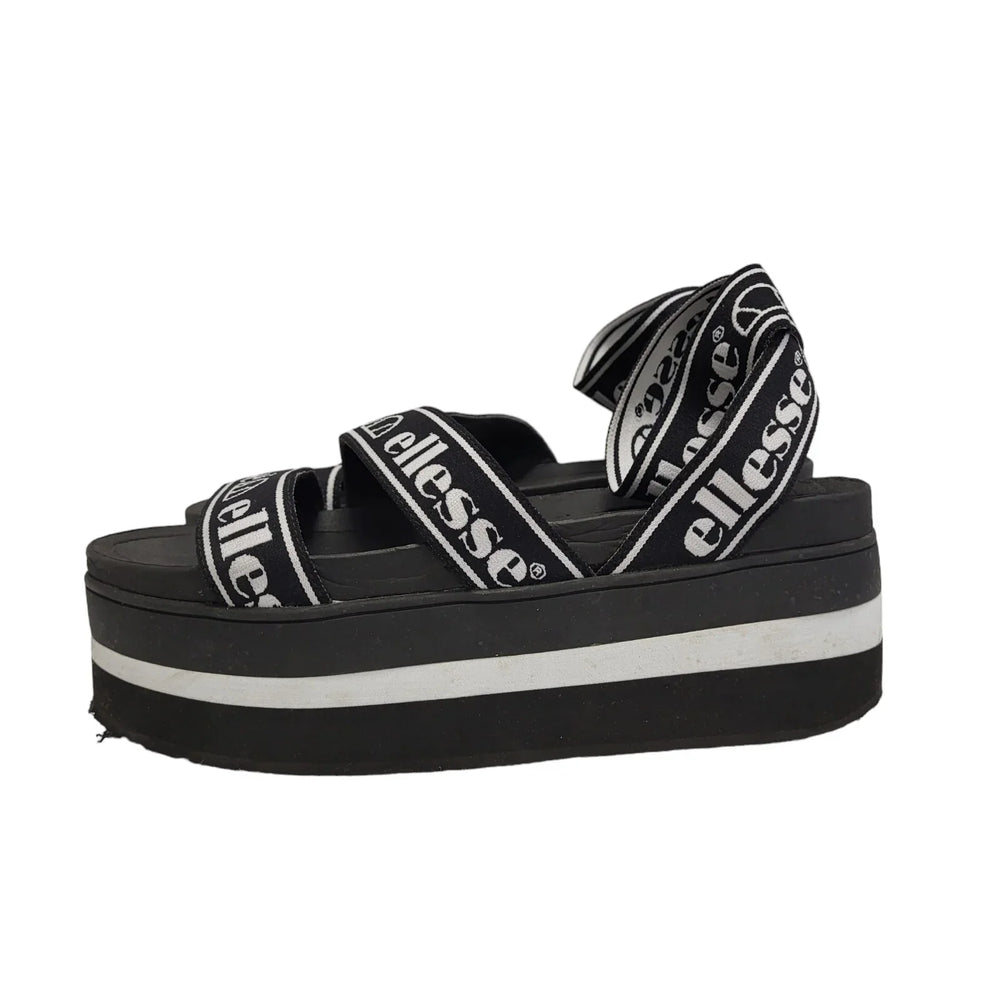 Ellesse Elina Text AF Black White Platform Wedge Sandals Boots Uk 5