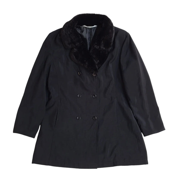 St Michael Vintage 90s Black Double Breasted Coat UK Women's Size 14