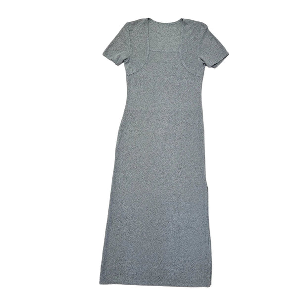 90s Vintage Grey Square Neck Midi Dress Women's Size 8