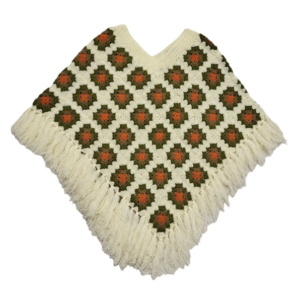 Crochet By Hand White Green Wool Shawl Uk Women's Size Large