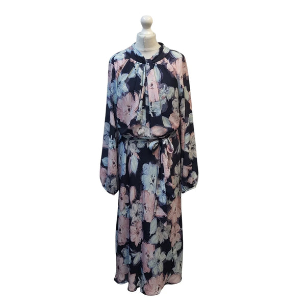 Phase Eight Black Purple Long Sleeve Floral Dress UK Women's Size 16 Bnwt FF31