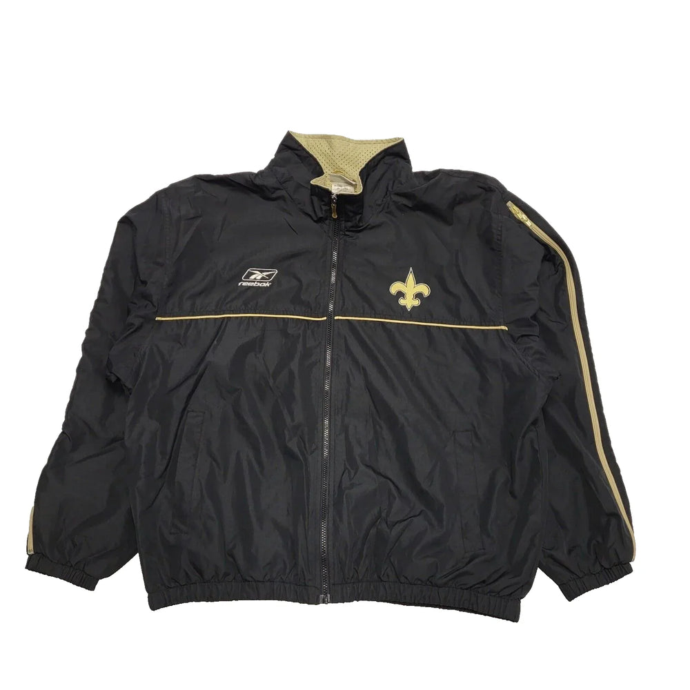 Vintage 80s Reebok Black Fleur De Lis NFL Louisiana Jacket UK Men's XL K663