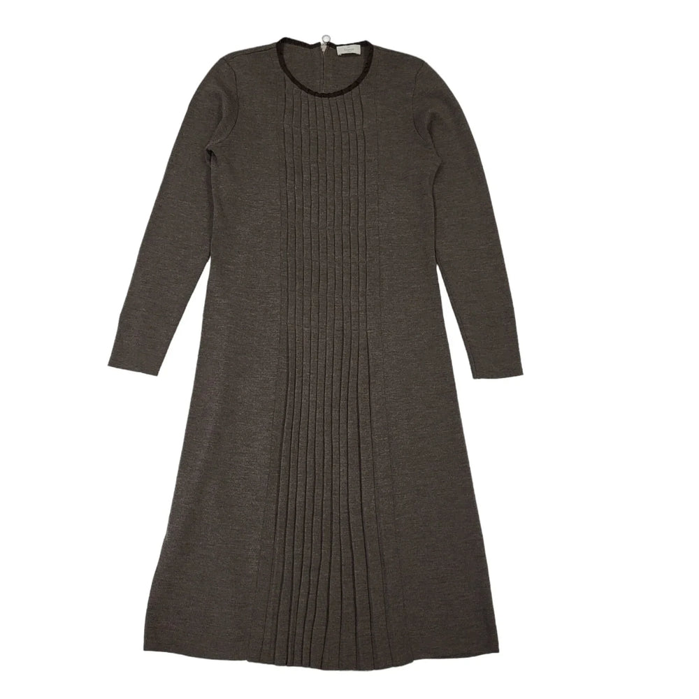 Elegance Brown Long Sleeve Daywear Wool Dress UK Women's 12 BB345