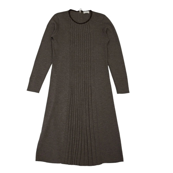 Elegance Brown Long Sleeve Daywear Wool Dress UK Women's 12 BB345