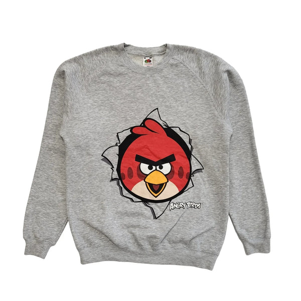 Fruit Of The Loom Grey Angry Birds Sweatshirt Vintage Y2K Boys Age 14-15 Years