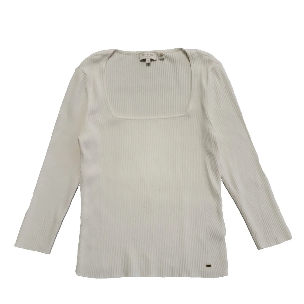 Ted Baker White Square Neck 3/4 Length Sleeve Top Womens UK Size L CC861