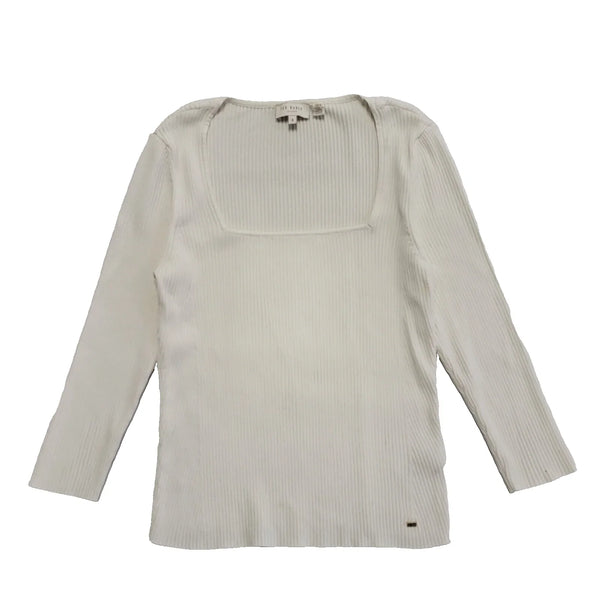 Ted Baker White Square Neck 3/4 Length Sleeve Top Womens UK Size L CC861