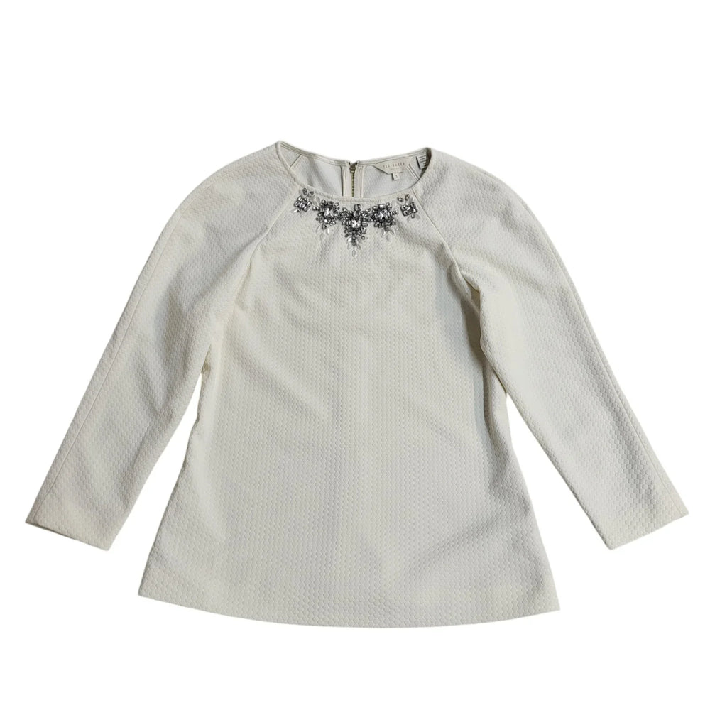 Ted Baker White 3/4 Sleeve Dress Top Uk Women's Size Small EE991