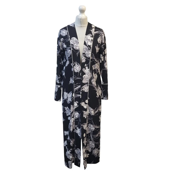 Topshop Black White Floral Long Sleeve Dressing Gown Women's Size 10 Bnwt FF33