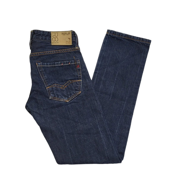 Replay Dark Blue Straight Zipped Denim Jeans Men's XS W28 L32 CC530