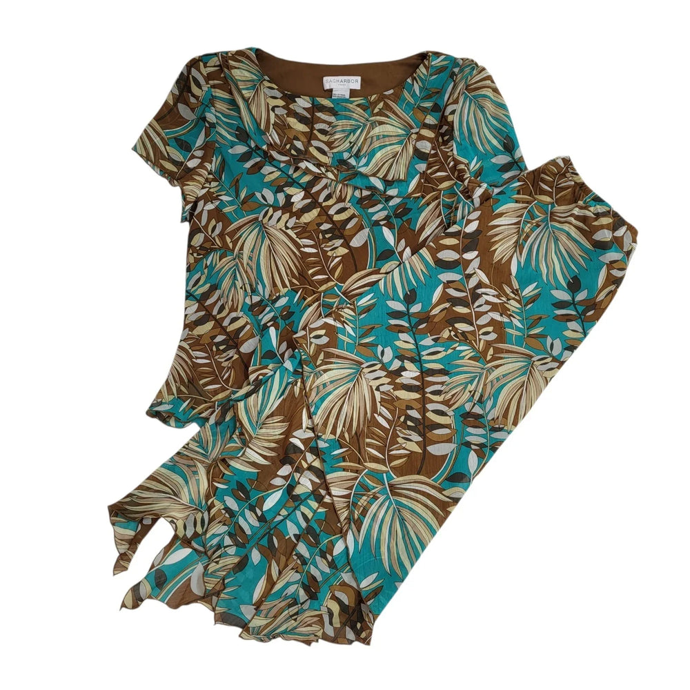 Sag Harbour 90's Brown Floral  Blouse Co-Ord Skirt & Top Women's Size 16 Bnwt