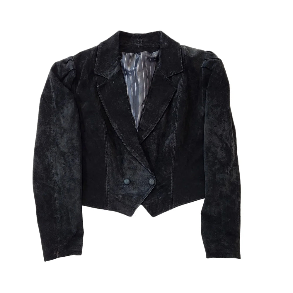 Vintage 90s Black Suede Jacket Black Snap Button Women's Size 12