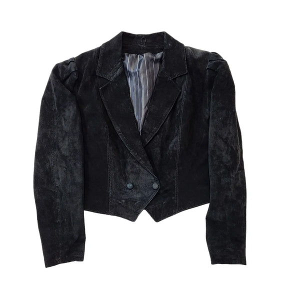 Vintage 90s Black Suede Jacket Black Snap Button Women's Size 12