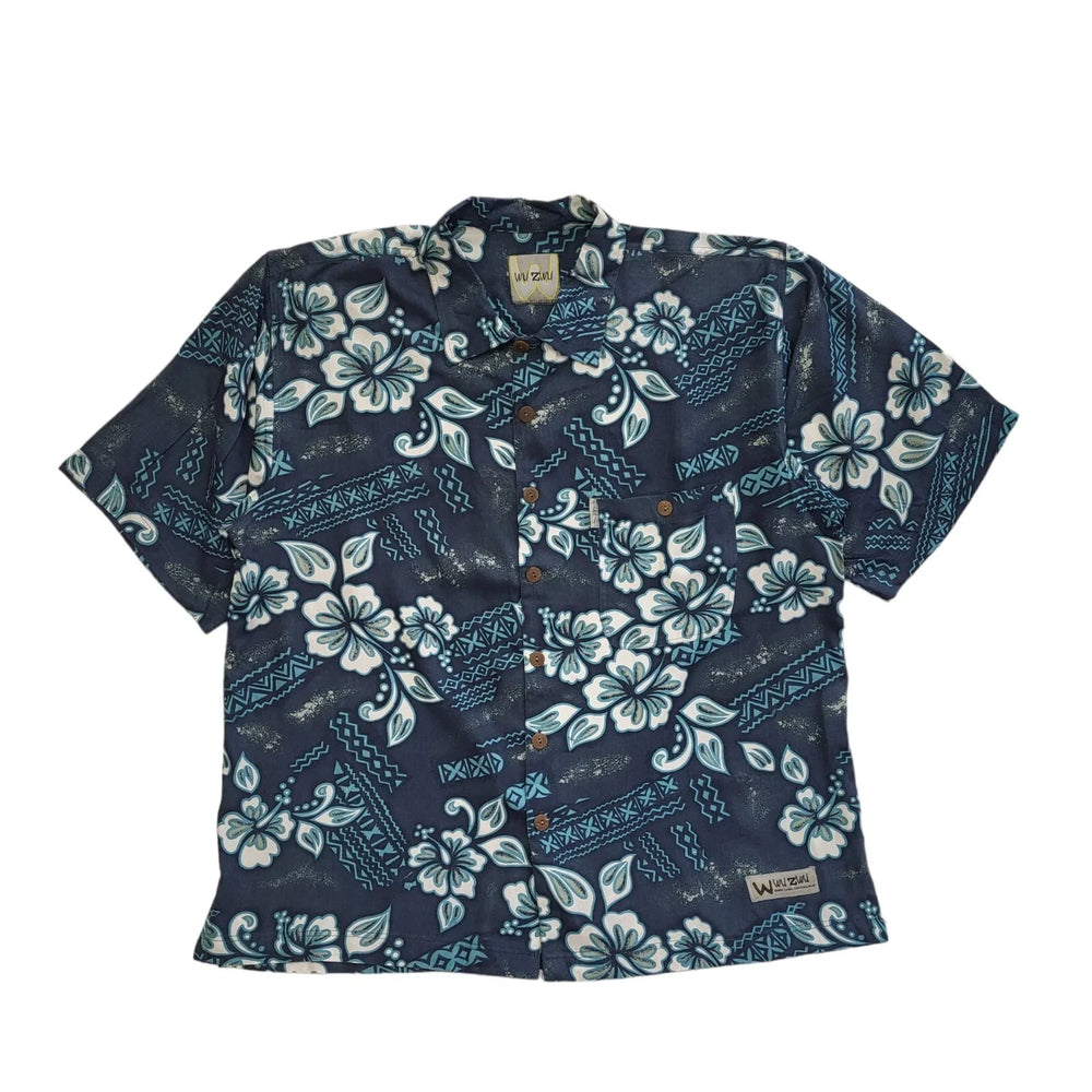 Wu Zwu Y2k  Blue Floral Hawaiian Short Sleeve Shirt UK Men's Size M