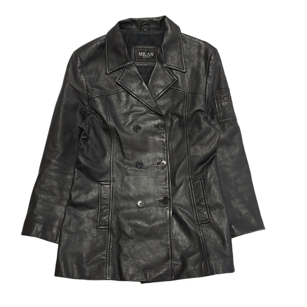 Milan Leather 90s Vintage Black Button Leather Jacket Uk Women's Size 14