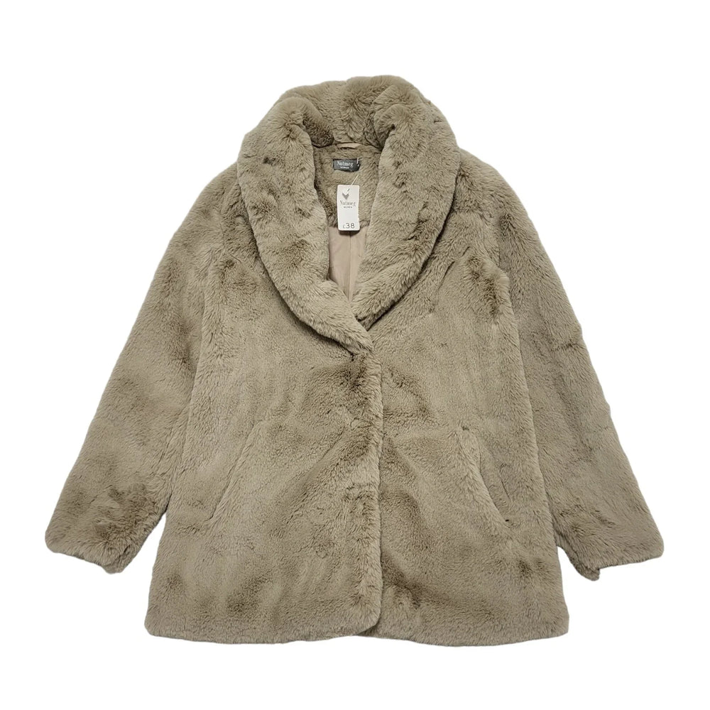 Nutmeg Beige Faux Fur Snap Fasten Coat Uk Women's Size 8 Bnwt CC248