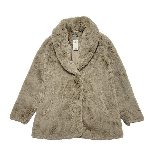 Nutmeg Beige Faux Fur Snap Fasten Coat Uk Women's Size 8 Bnwt CC248