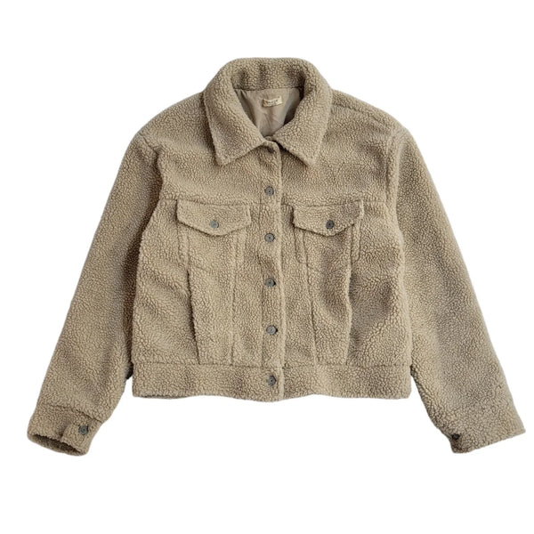 John Galt Y2K Beige Button Front Teddy Bear Jacket UK Women's Size 14