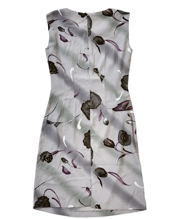 90s Vintage Grey Floral Sleeveless Shift Dress Women's Size 10