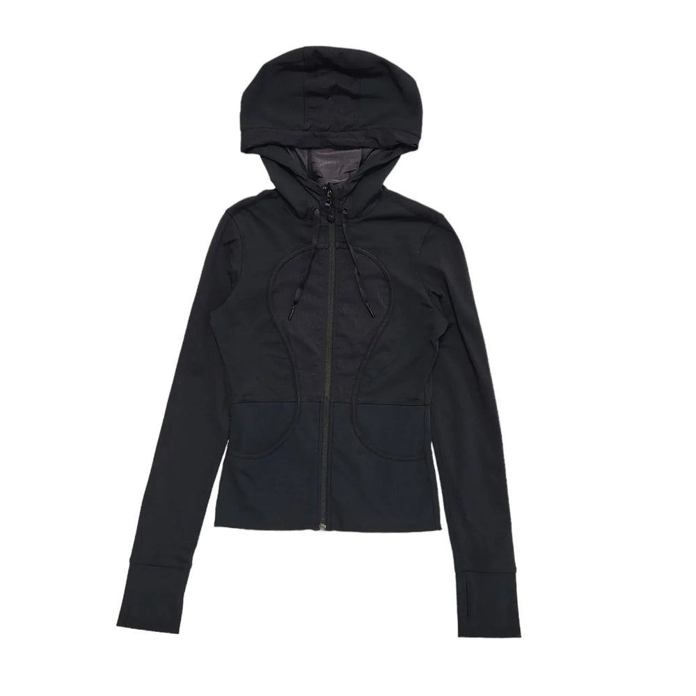 Athletica Black Floral Reversible Full Zip Hoodie Drawstring UK Women's S CC591