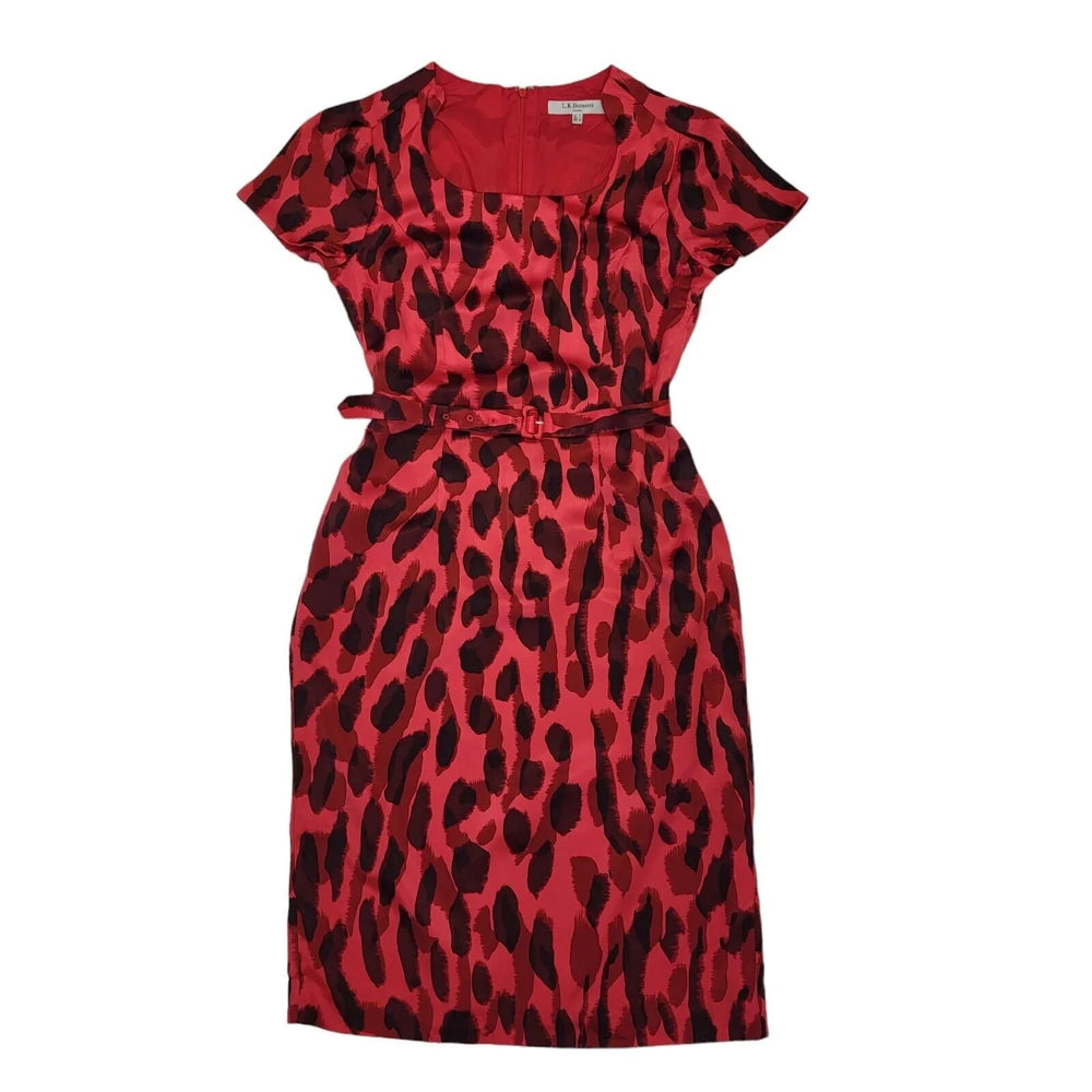 L.K.Bennett Pink Animal Print S/Sleeve Silk Belted Dress Women's UK 10 G811