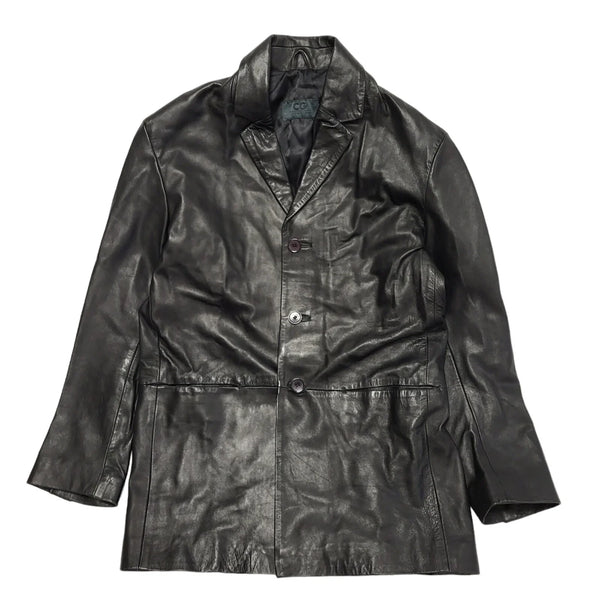 CG 80s Vintage Black Button Leather Jacket Uk Men's Size Large