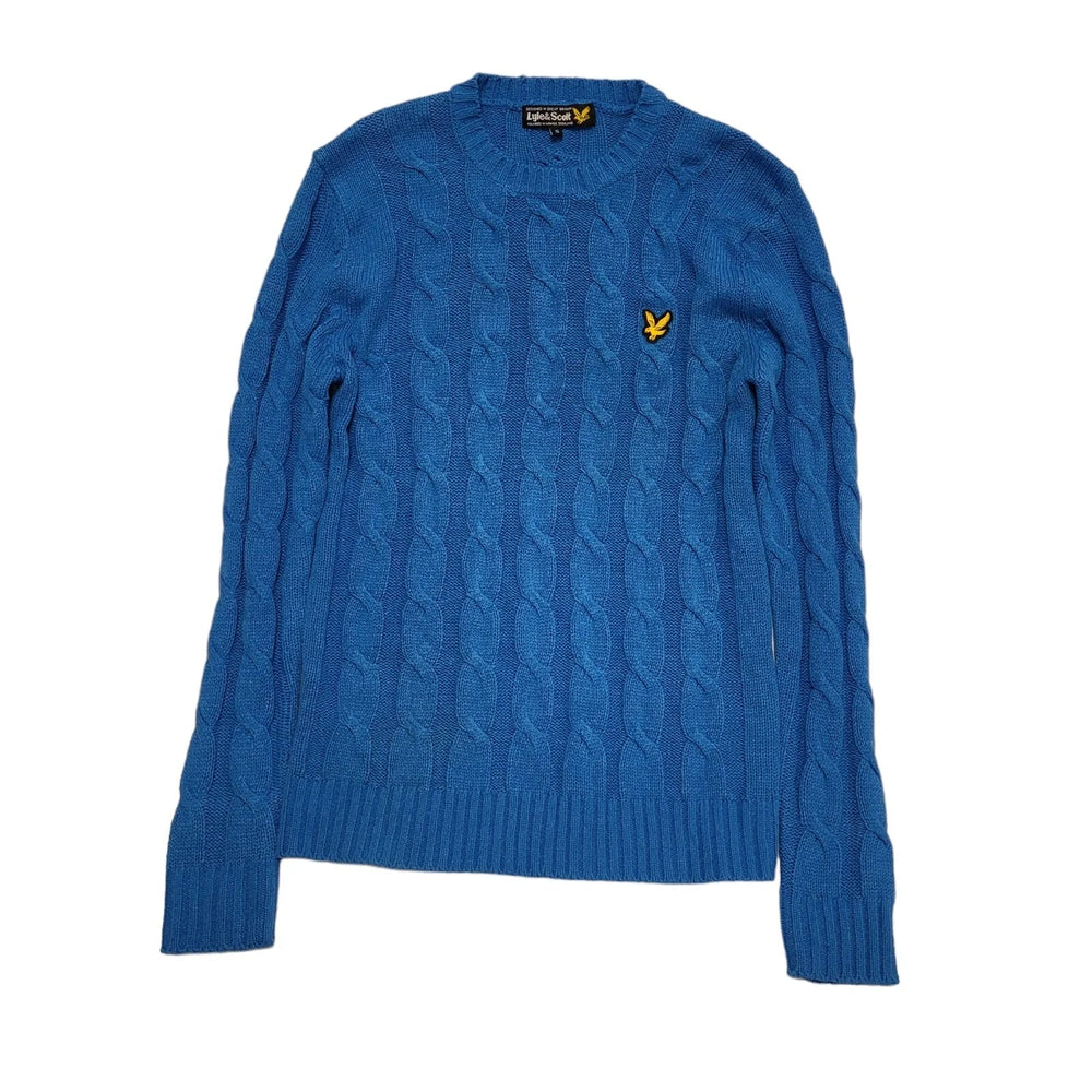 Lyle & Scott  Jumper Round Neck Cable Knit Blue Mens UK Size S BB578