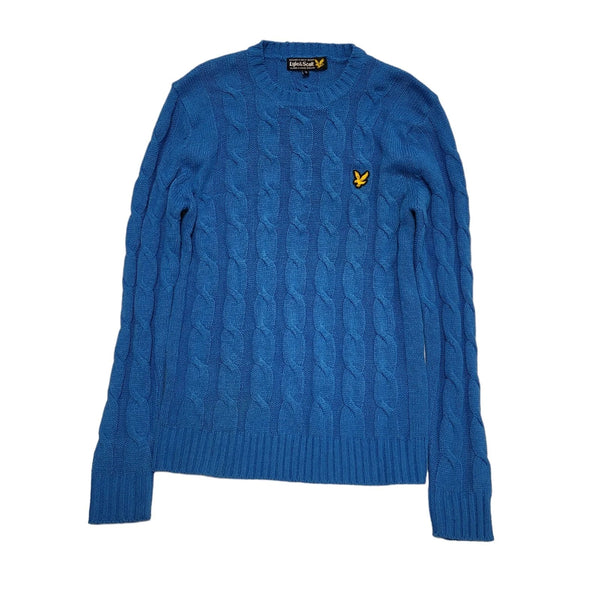 Lyle & Scott  Jumper Round Neck Cable Knit Blue Mens UK Size S BB578