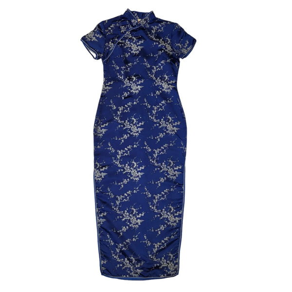 Vintage 90s Blue White Floral Japanese Bodycon Dress Uk Women's Size 8
