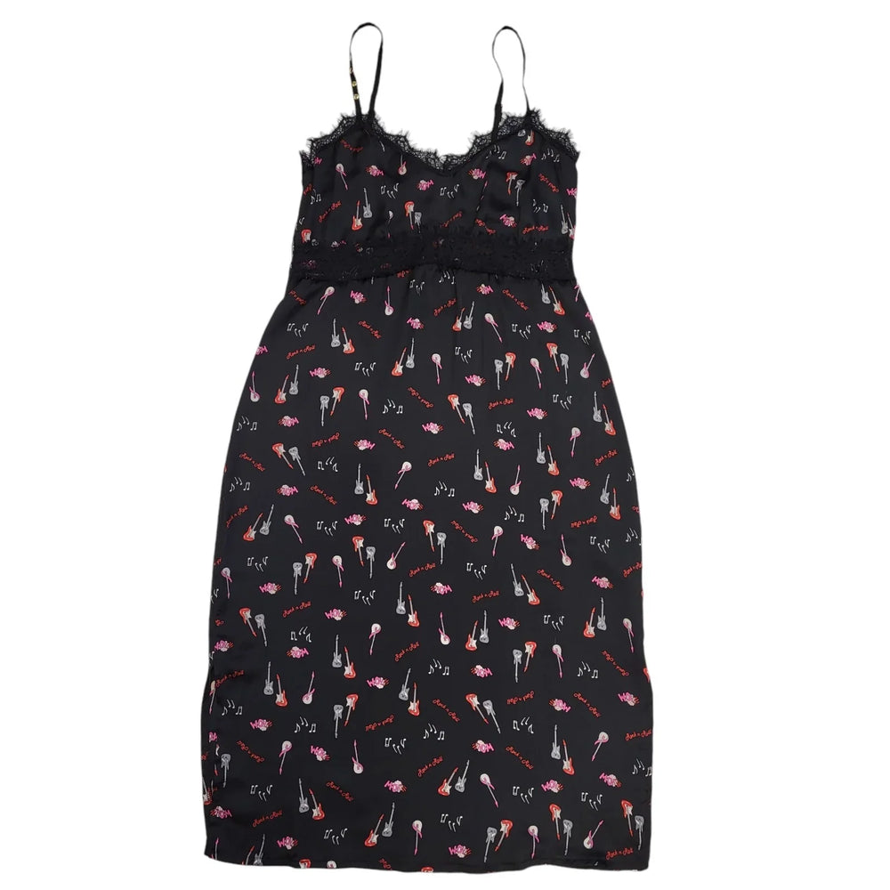 Guess Y2K Vintage Black Guitar Sleeveless Dress Women's Size Large
