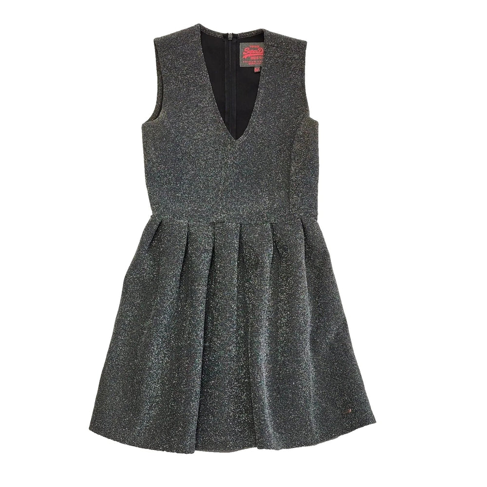 Superdry Silver Sleeveless Evening Skater Dress Uk Women's Size M L702