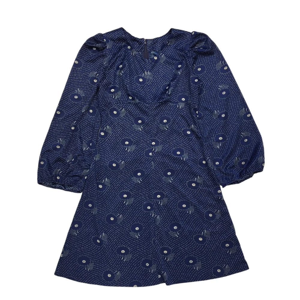 70s Vintage Blue Flower Pattern Mini Dress Women's 10/12