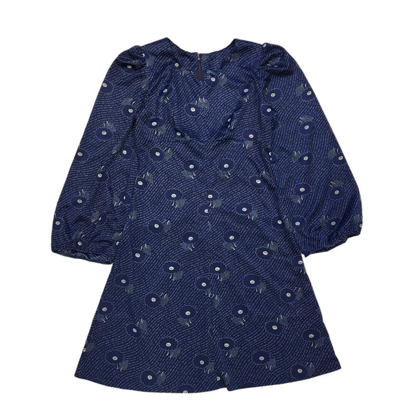 70s Vintage Blue Flower Pattern Mini Dress Women's 10/12